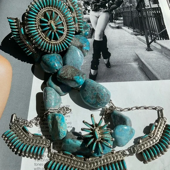 Bracelet and Necklace Set~ Native Signed BellisonZuni J.S. Bellson Sterl… - Picture 15 of 16